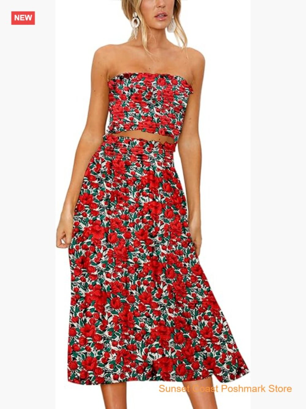 Floral Crop Top Maxi Skirt Set 2 Piece Outfit Dress